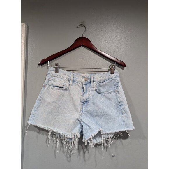 Frame Le Brigette Shorts Womens Sz 26 Blue Denim Distressed Fray Cut Off Light - Picture 1 of 14